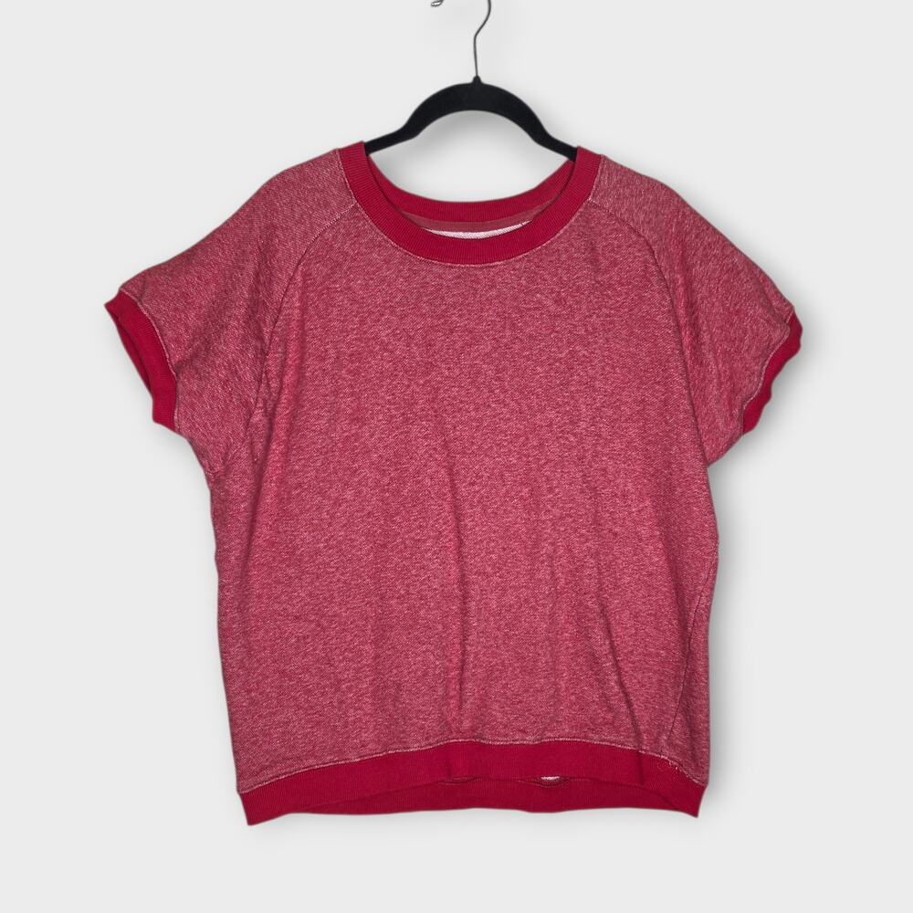 Oiselle Boxy Short Sleeve Sweatshirt Top Heather Red Running Womens Med